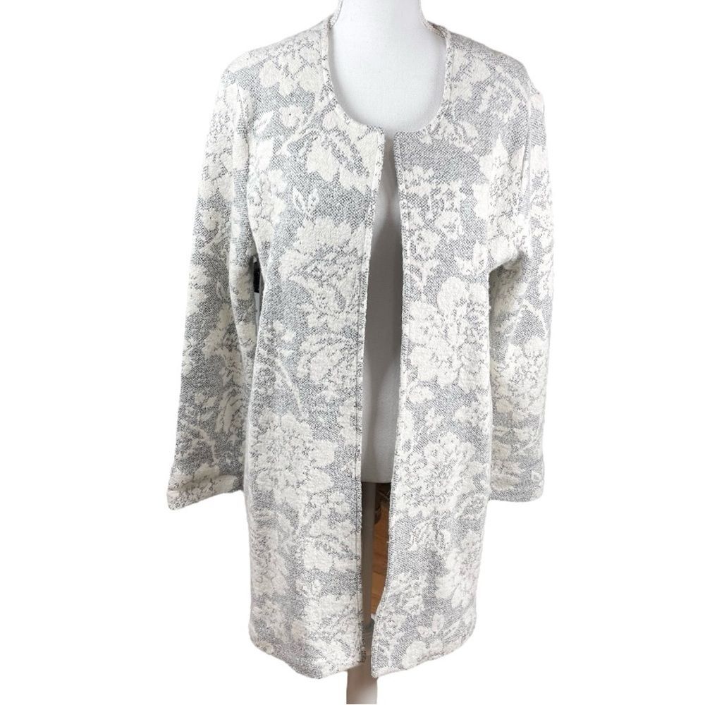 Cynthia Rowley Cream and Gray Floral Open Front Coat